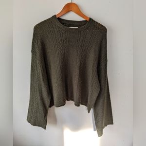 Oak + Fort Crop Sweater Size (XS) Crew Neck Green